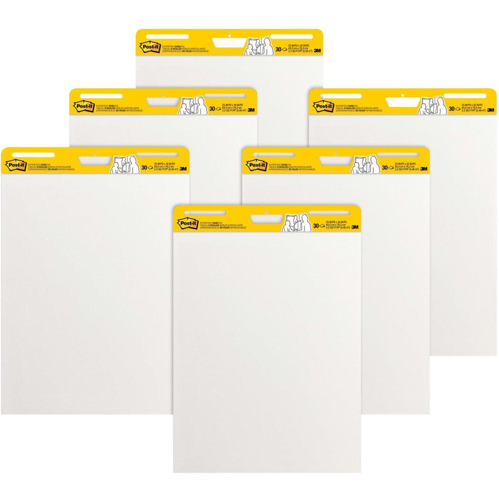 Post-it Super Sticky Easel Pads, 25 x 30 in, 6 Pads, 30 Sheets/Pad, Back to School Supplies for Classrooms, White