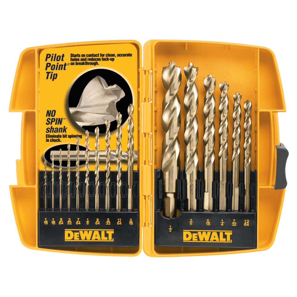 Black+Decker DeWalt Pilot Point Gold Ferrous Oxide Drill Bit Set, 16 Bits