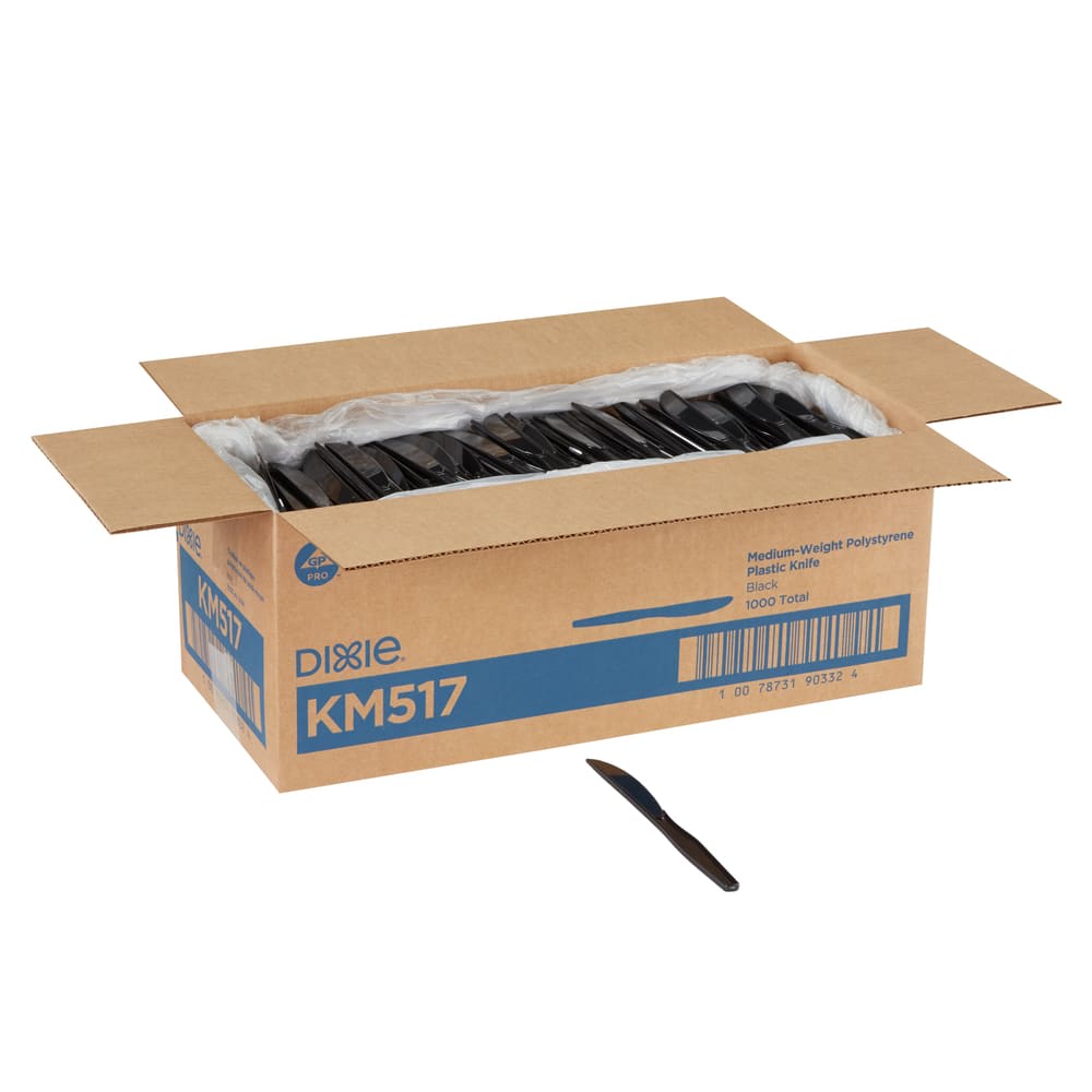 DIXIE MEDIUM-WEIGHT POLYSTYRENE DISPOSABLE PLASTIC KNIVES BY GP PRO (GEORGIA-PACIFIC), BLACK, 1,000 KNIVES PER CASE