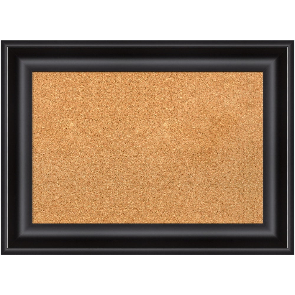 Amanti Art Rectangular Non-Magnetic Cork Bulletin Board, Natural, 30in x 22in, Grand Black Plastic Frame