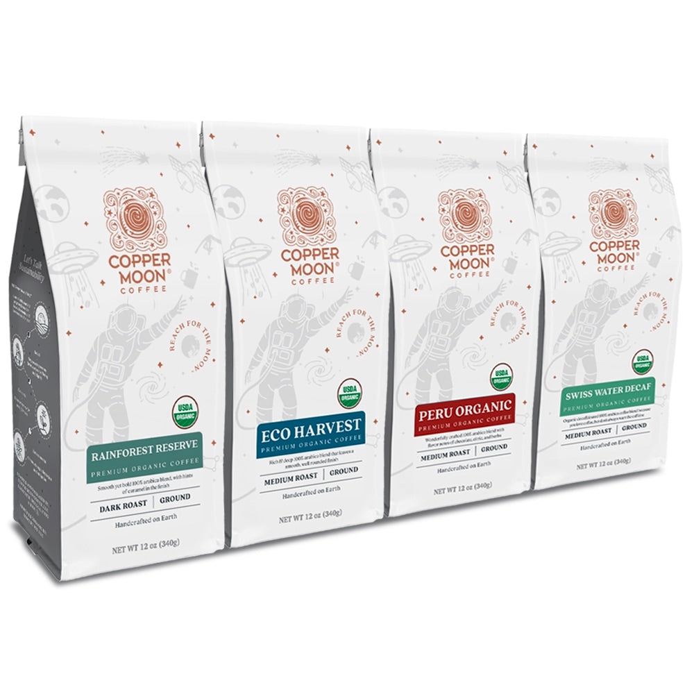 Copper Moon Coffee, Ground, 4 Blend Organic Variety Pack, 4 Bags (12 Oz Each Blend)