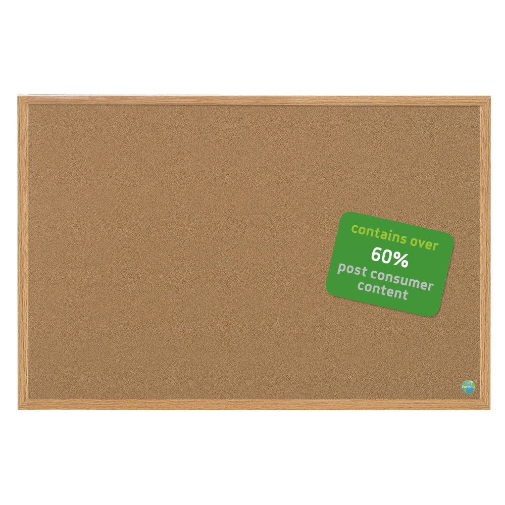 MasterVision Earth Cork Board, 36in x 48in, 60% Recycled, Wood Frame