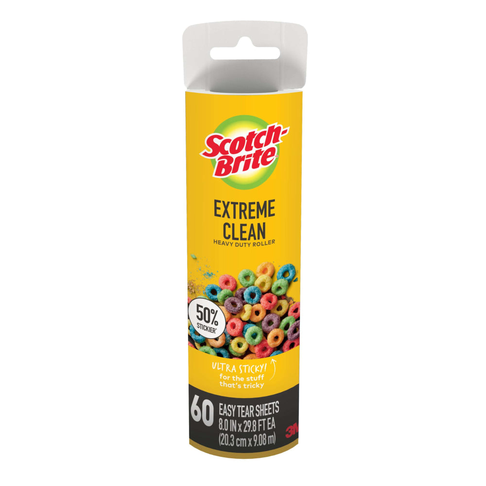 Scotch-Brite Extreme Clean Large Lint Roller Refill, 8 in., 1 Pack, 60 Adhesive Sheets Total, 50% Stickier, Heavy Duty for Removing Debris