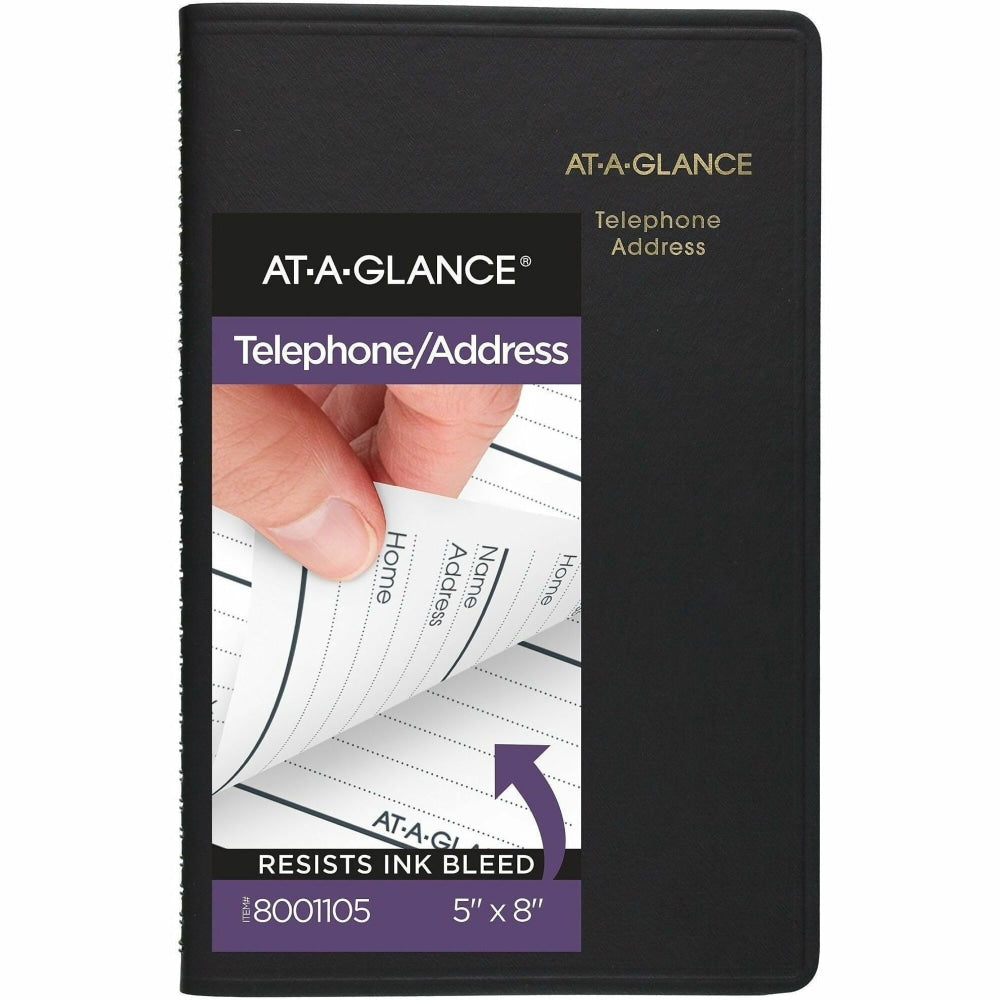AT-A-GLANCE Telephone/Address Book, 4 7/8in x 8in, Black