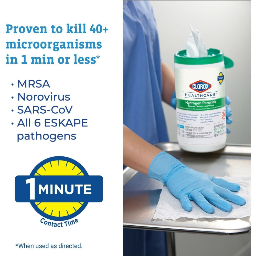Clorox Healthcare Hydrogen Peroxide Cleaner Disinfectant Wipes, 5-3/4in x 6-3/4in, 155 Wipes Per Tub, White, Carton Of 6 Tubs