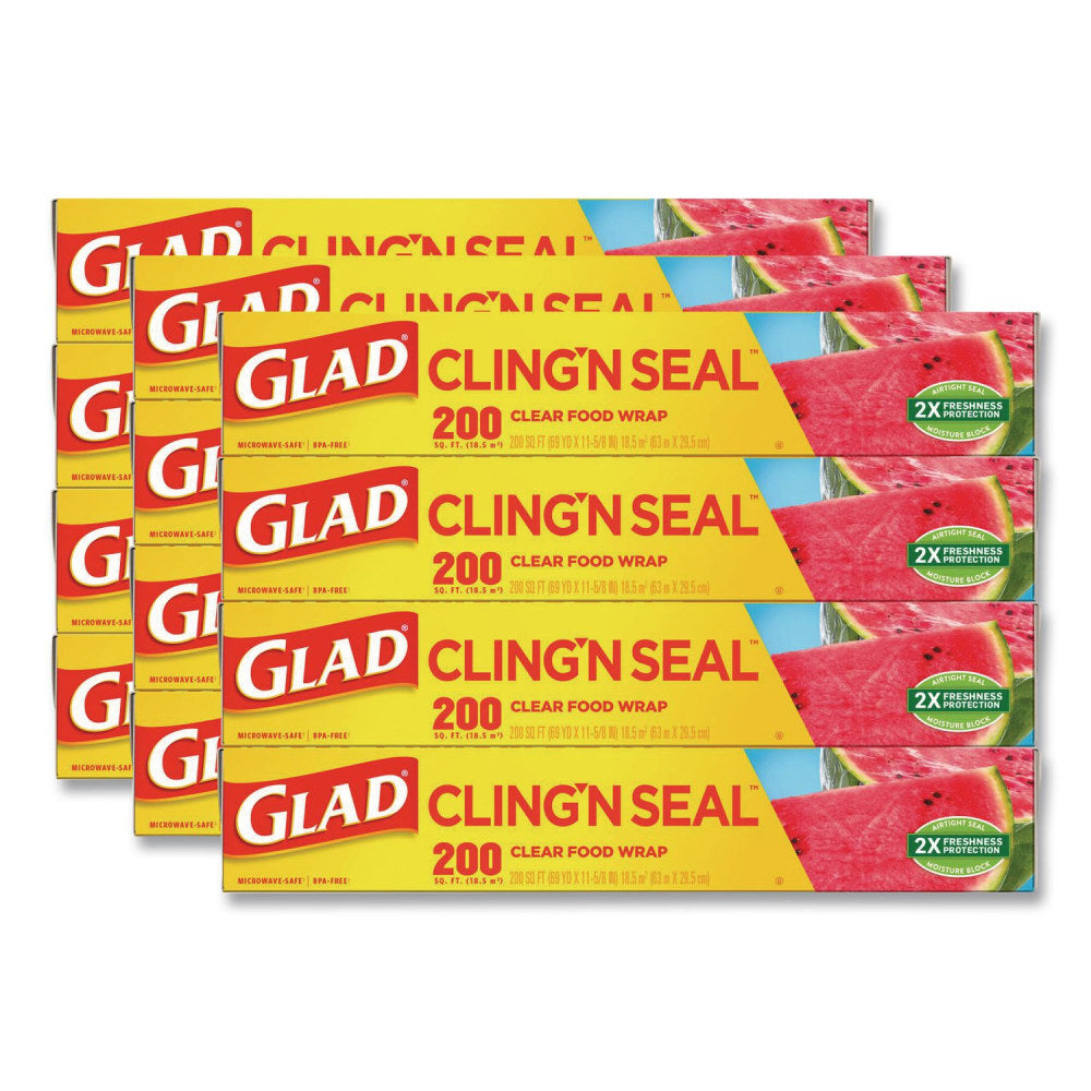 Glad ClingWrap Plastic Wrap, 200 Square Foot Roll, Clear, 12 Rolls/CT