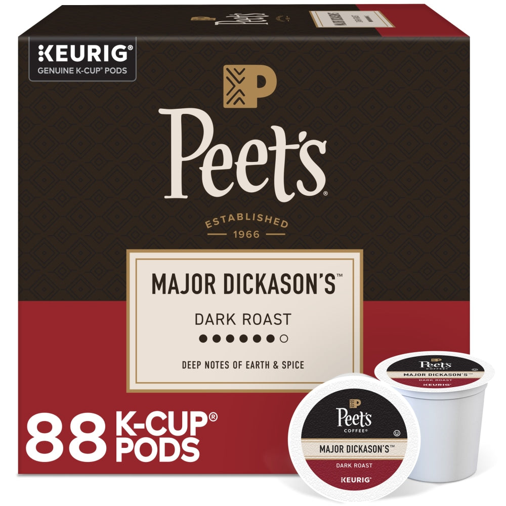 Peets Coffee Major Dickasons Keurig Single Serve K-Cup Pods, Dark Roast, 22 Pods Per Pack, Case Of 4 Packs