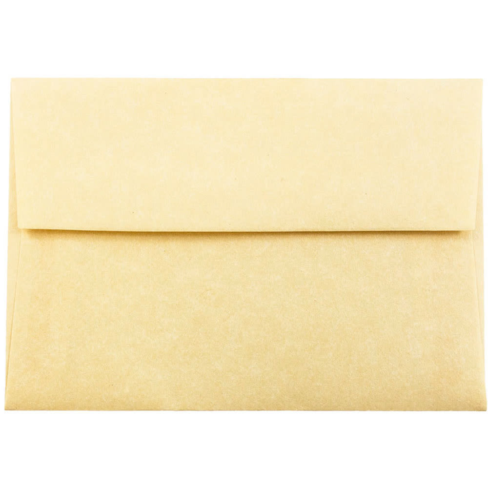 JAM Paper Booklet Envelopes, #4 Bar (A1), Gummed Seal, 30% Recycled, Antique Gold, Pack Of 25