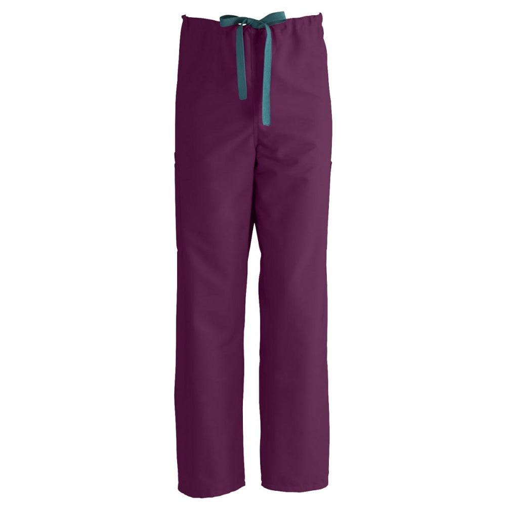 Medline ComfortEase Unisex Regular Non-Reversible Drawstring Cargo Scrub Pants, 3X, Wine