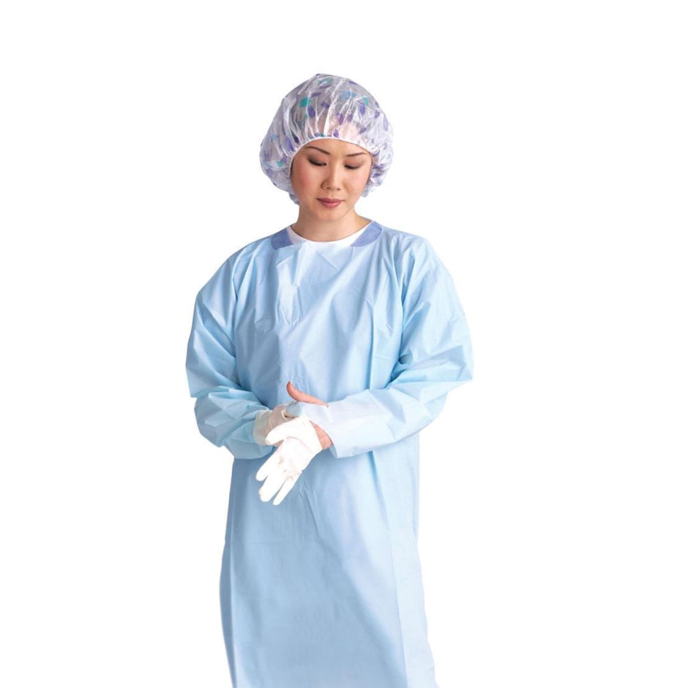 Medline Standard Polyethylene Thumb Loop Isolation Gowns, XL, Blue, Pack Of 15