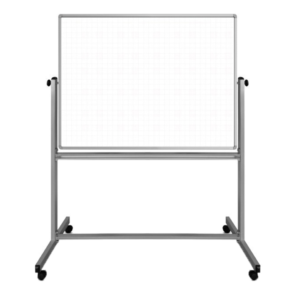 Luxor Ghost Grid Double-Sided Magnetic Mobile Dry-Erase Whiteboard, 36in x 48in, Aluminum Frame With Silver Finish