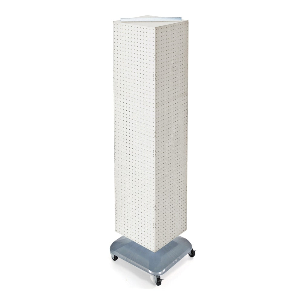 Azar Displays 4-Sided Pegboard Tower Floor Display With Wheels, 68in x 18in, White/Silver