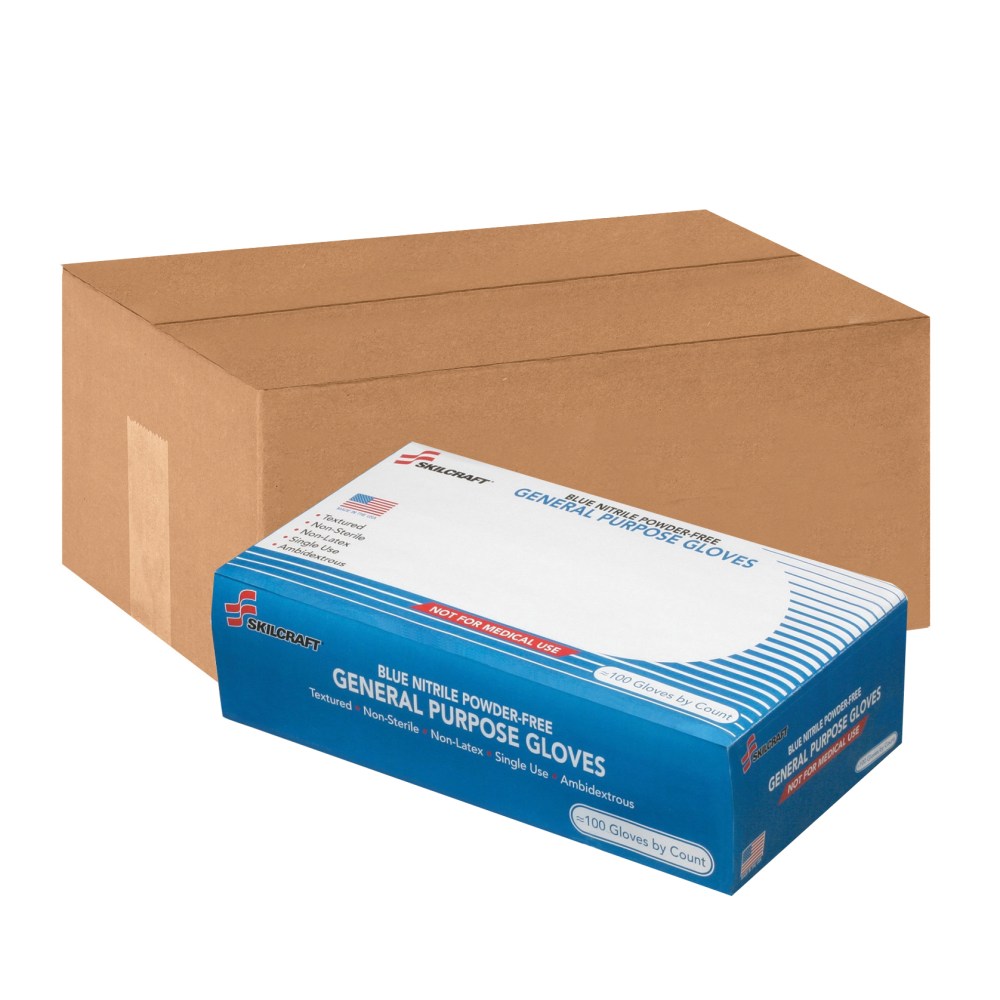 SKILCRAFT Disposable Nitrile General Purpose Gloves, Medium, Blue, Box of 100