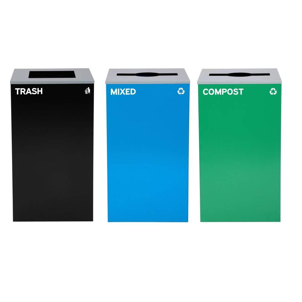 Alpine Industries Stainless-Steel Open Top Mixed Recycling, Compost And Trash Can Set, 29 Gallons Black/Blue/Green - ALP4450-BLK-KIT28