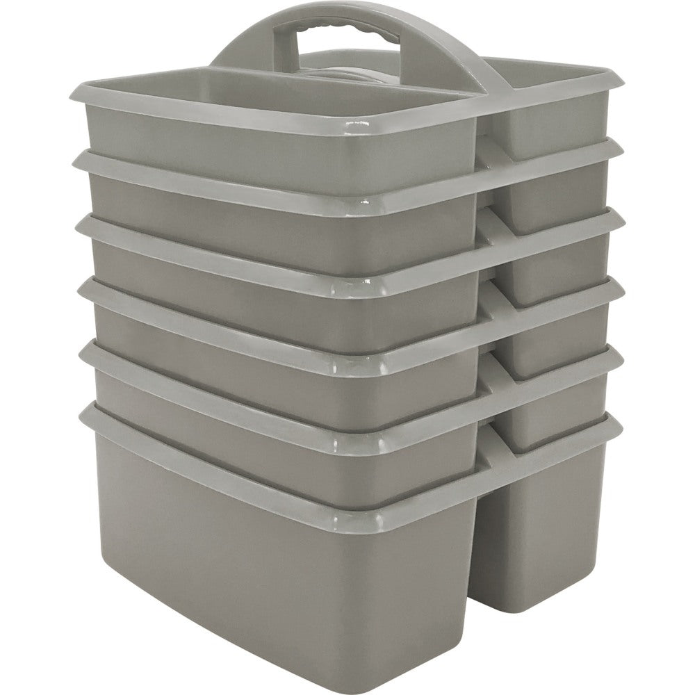 Teacher Created Resources Plastic Storage Caddies, 5-1/4inH x 9-1/4inW x 9inD, Gray, Pack Of 6 Caddies
