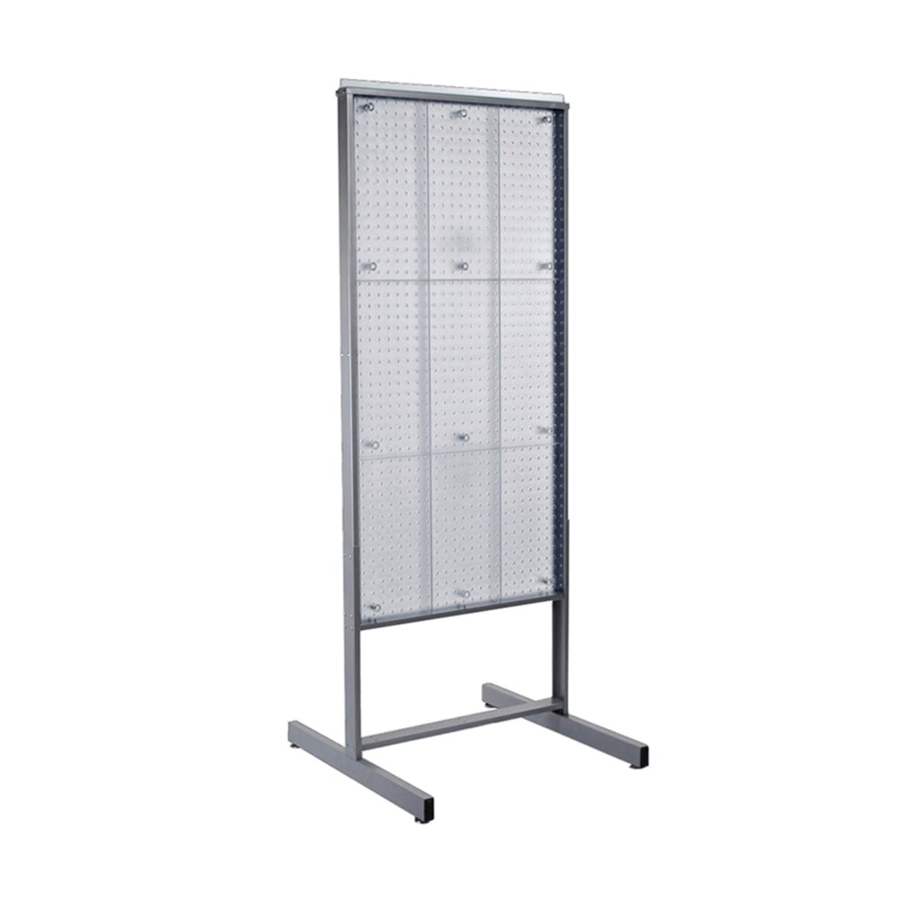 Azar Displays 2-Sided Pegboard Floor Display With Metal Frame, 65inH x 26inW x 22inD, Clear