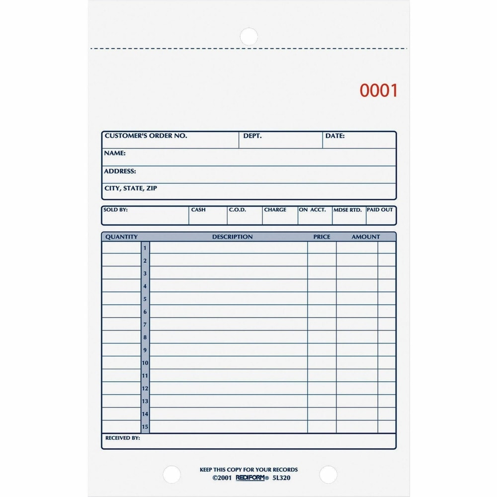 Rediform 2-Part Carbonless Sales Forms - 50 Sheet(s) - Stapled - 2 Part - Carbonless Copy - 5.50inx7.87in Sheet Size - 5L320