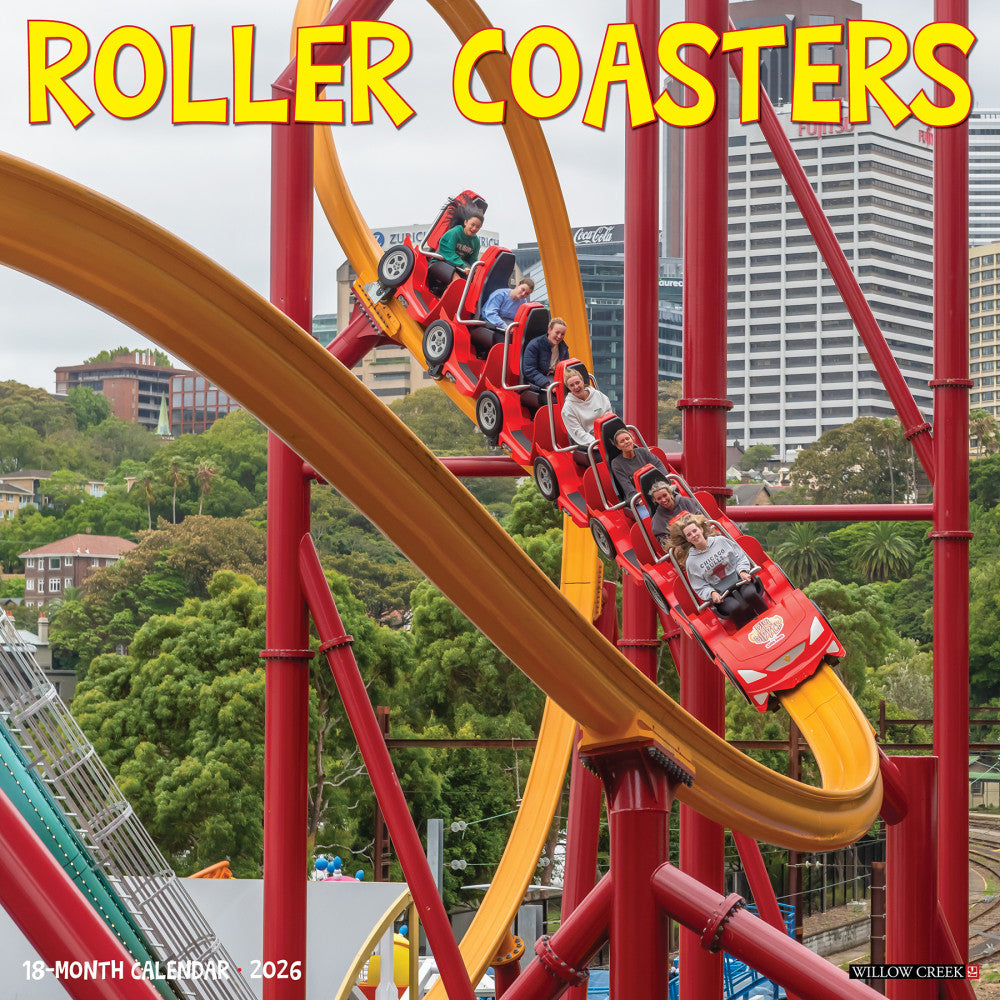 2026 Willow Creek Press Art & Design Monthly Wall Calendar, 12in x 12in, Roller Coasters, January To December, 55533