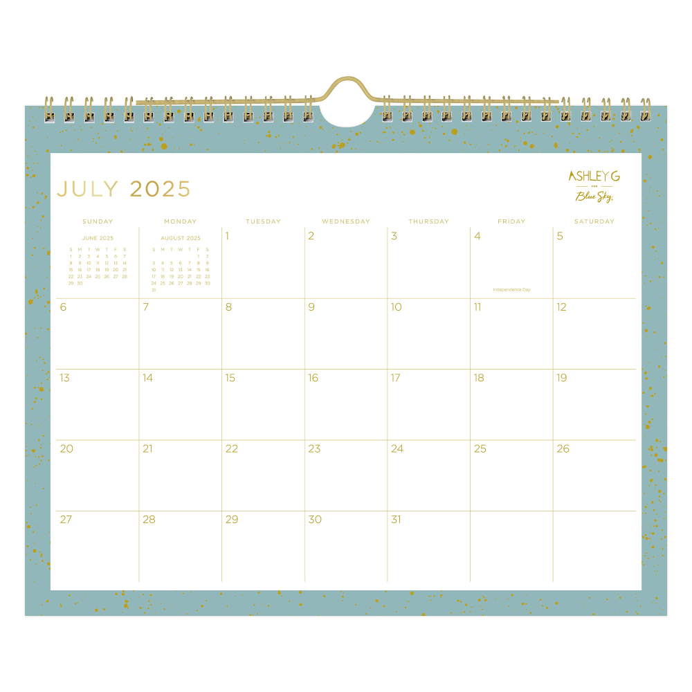 2025-2026 Blue Sky Monthly Wall Calendar, 8-3/4in x 11in, Splatter Dot Jade, July 2025 To June 2026, 149045