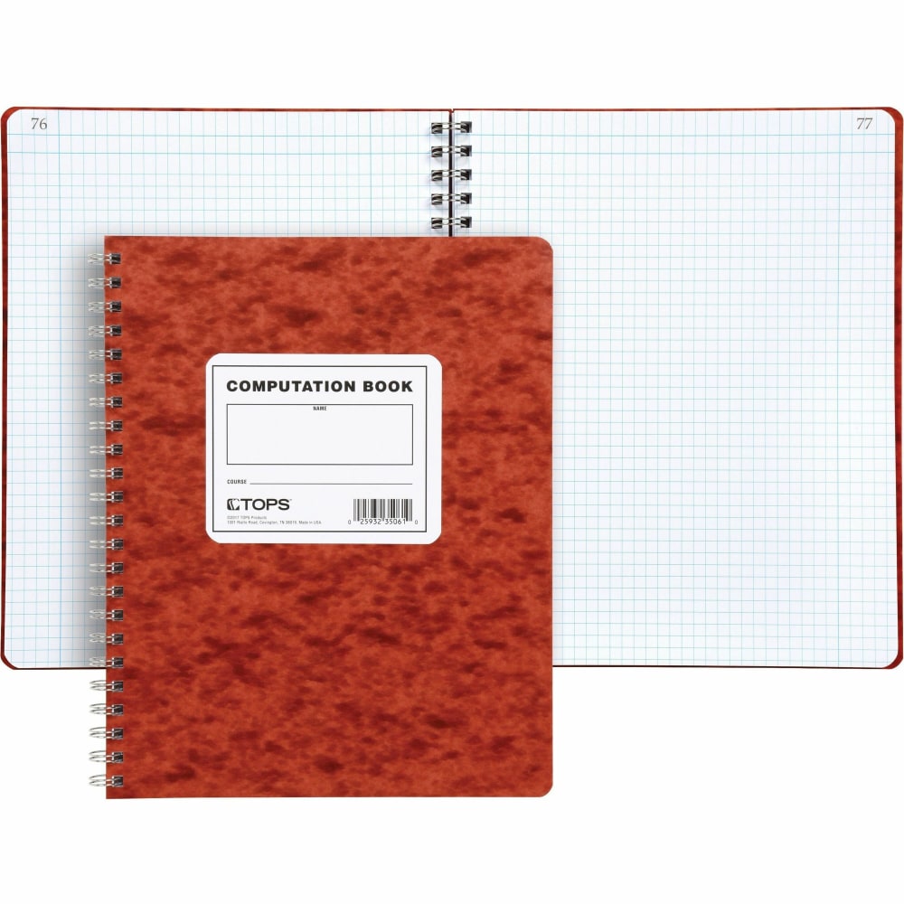 TOPS Computation Notebook, 9 1/2in x 11 3/4in, Quad Ruled, Ivory Paper, Red Cover, 76 Sheets