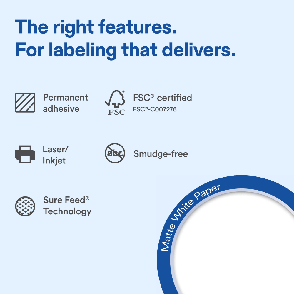 Avery Permanent Labels With Sure Feed, 94104-WMP50, Square, 2-1/2in x 2-1/2in, White, Pack Of 450