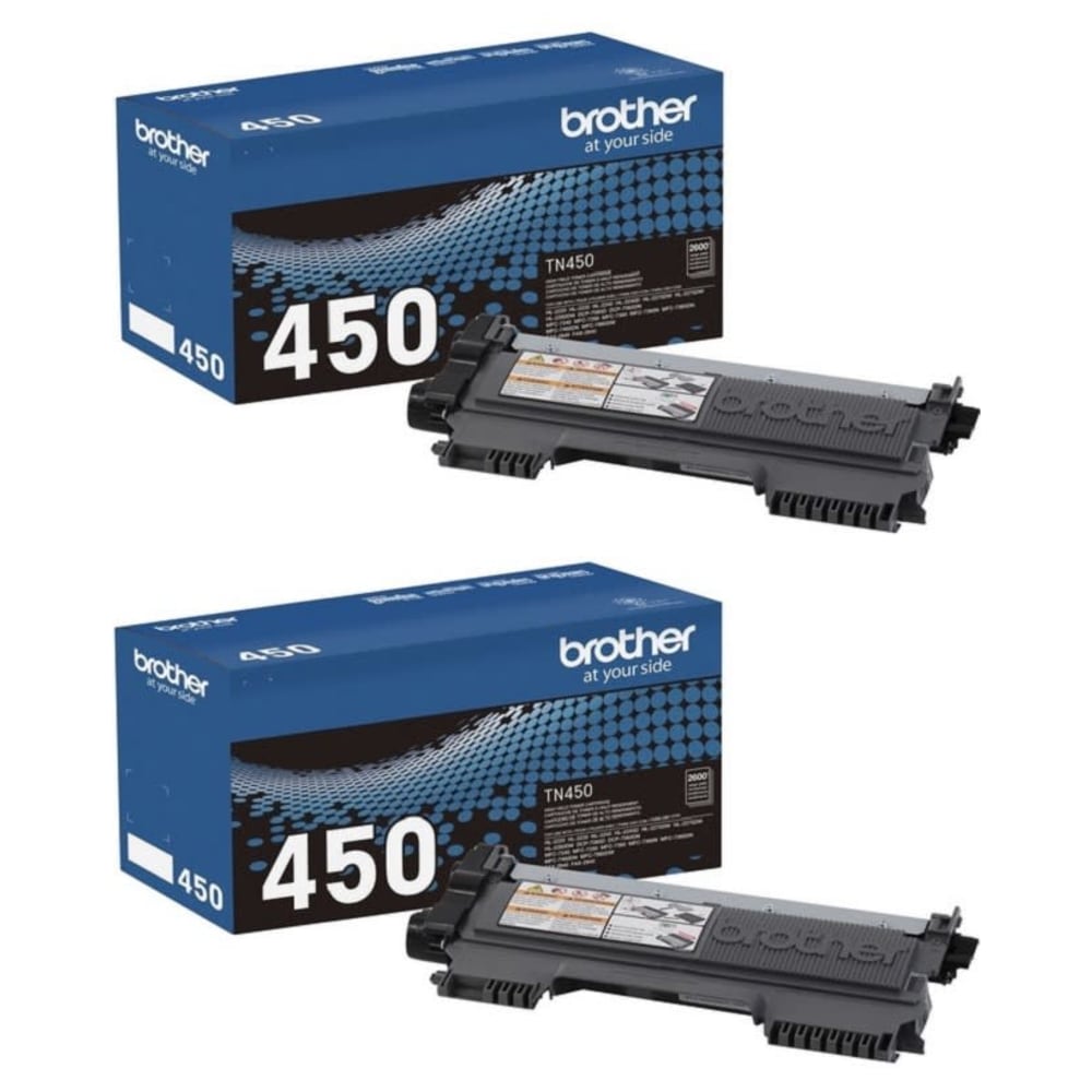 Brother TN-450 Black High Yield Toner Cartridges, Pack Of 2, TN-450-2PKOD