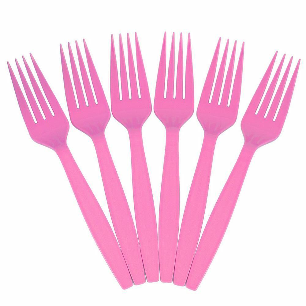 JAM PAPER Big Party Pack of Premium Plastic Forks, Fuchsia Hot Pink, 100 Disposable Forks/Box
