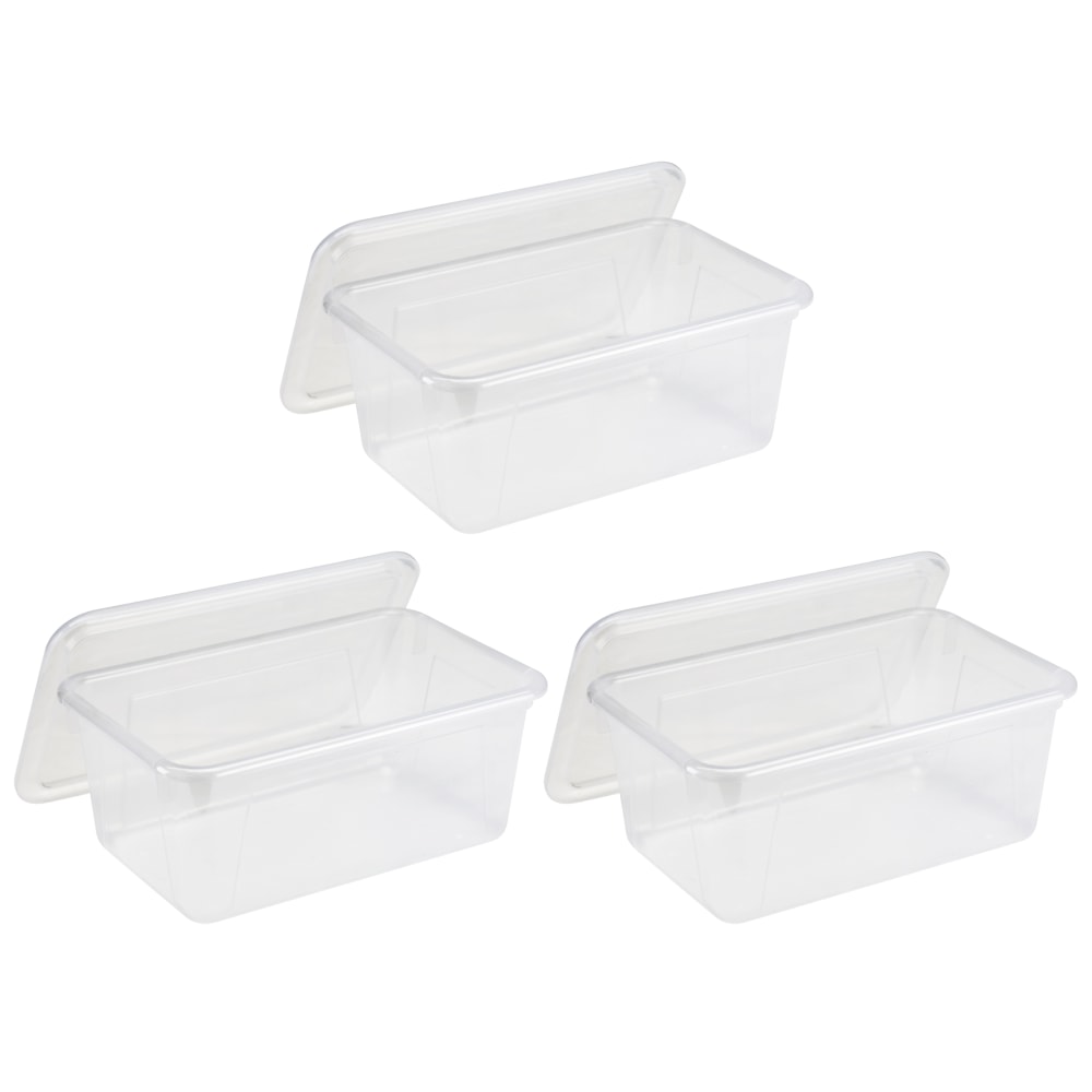 Storex Small Cubby Bins with Lids, 5-1/8inH x 7-13/16inW x 12-1/4inD, Clear, Pack Of 3 Bins