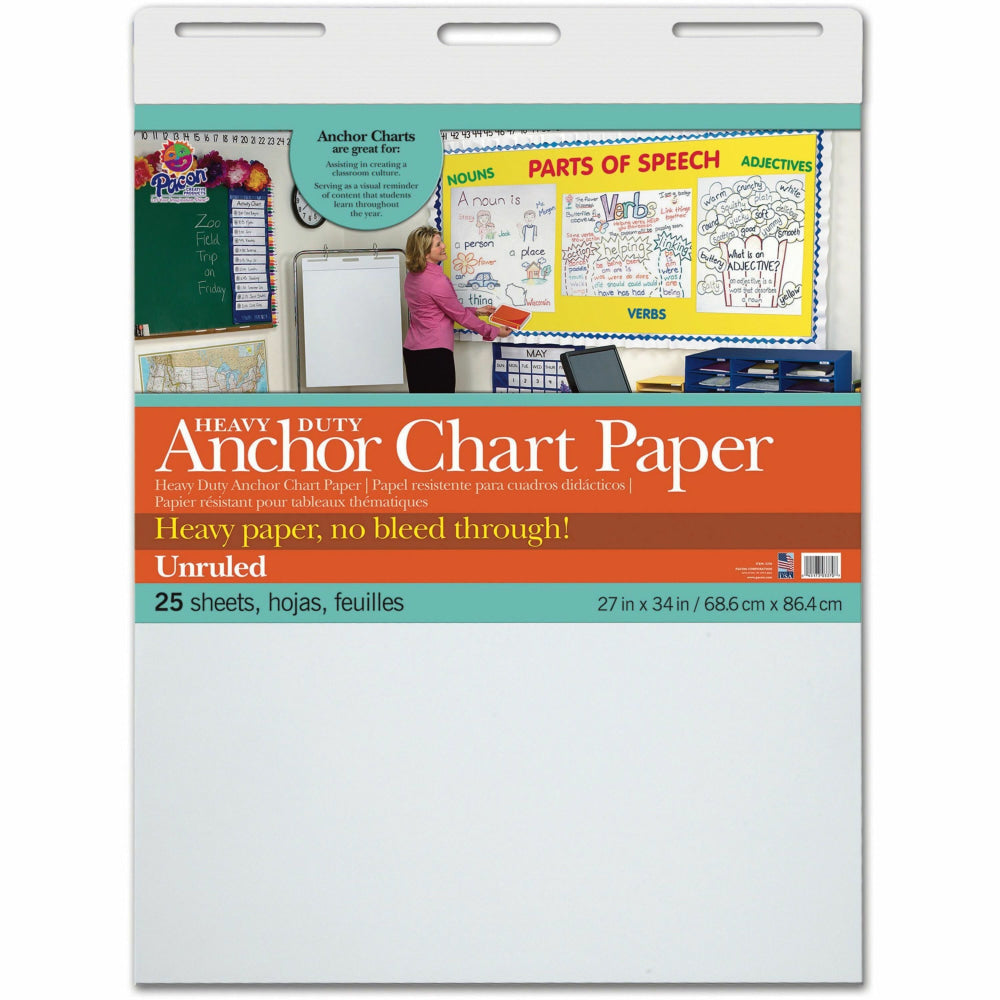 Pacon Heavy-duty Anchor Chart Paper, 27in x 34in, White, 25 Sheets Per Pack, Carton Of 4 Packs