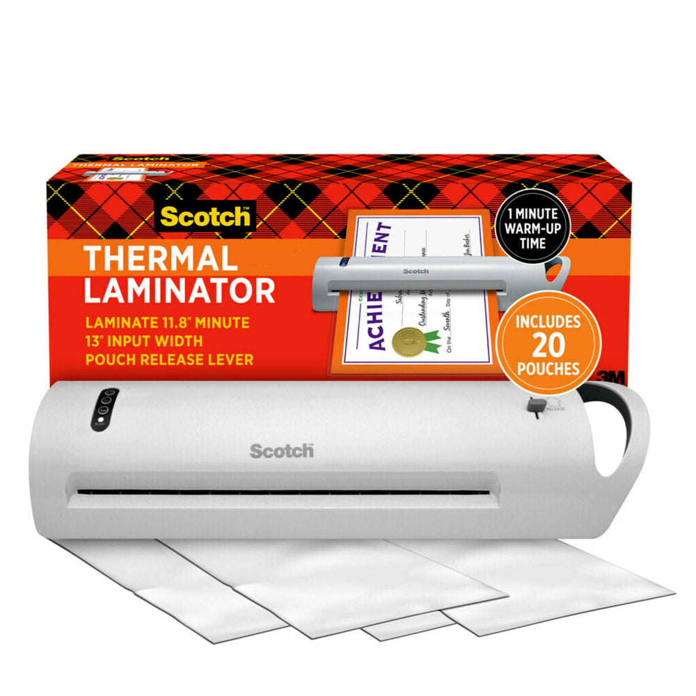 Scotch Thermal Laminator Combo Pack, 1 White Thermal Laminator 13in Wide, 20 Laminating Sheets, Fits Letter Size