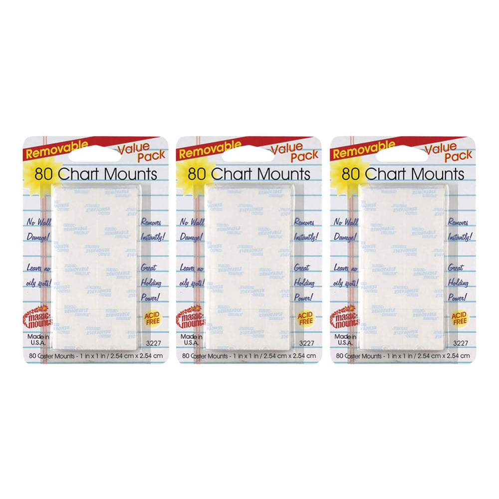 Magic-Mounts Removable Chart Tabs, 1in x 1in, 80 Tabs Per Pack, Set Of 3 Packs