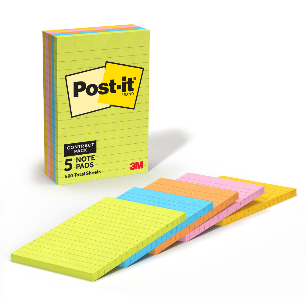 Post-it Sticky Notes, 4 in x 6 in, 5 Pads, 100 Sheets/Pad, School and Office Supplies