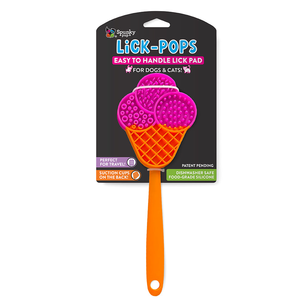 Spunky Pup Lick Pop Pad, Cone, 7-15/16in x 5-7/16in, Pink/Orange