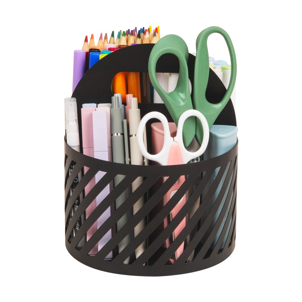 Mind Reader 4-Compartment Round Metal Desktop Carousel Organizer With Handle, 7-1/4inH x 6inW x 6inD, Black, Total Qty 1