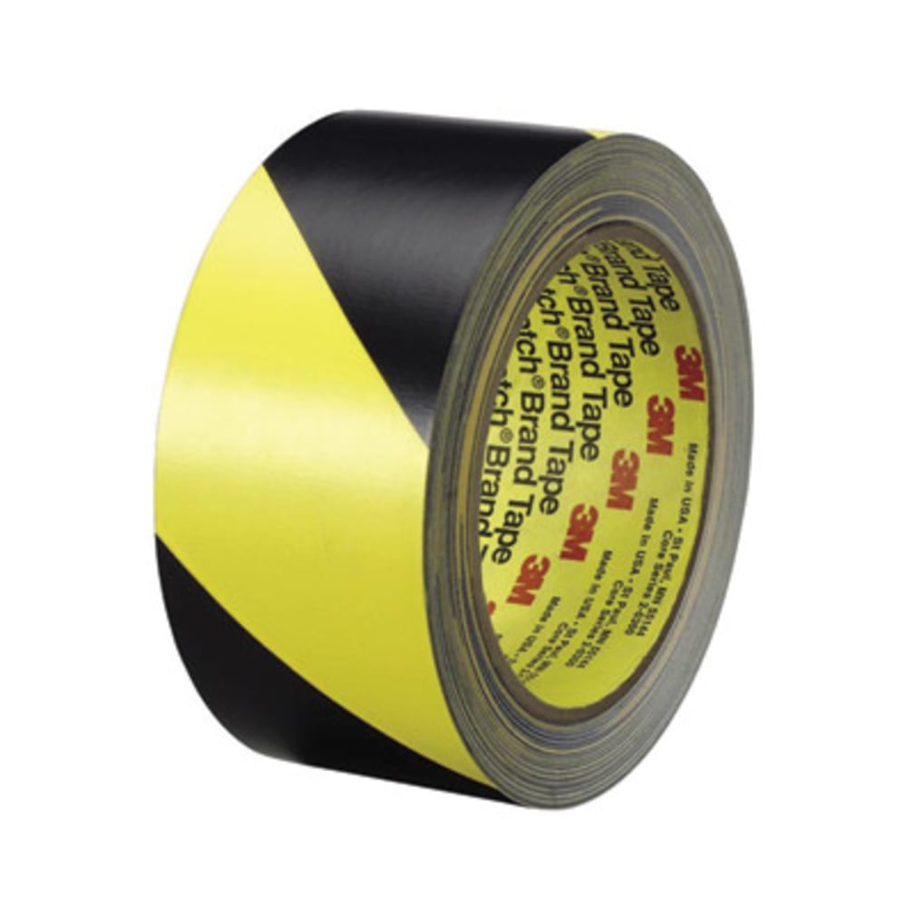 3M Diagonal Stripe Safety Tape - 36 yd x 2in- Black, Yellow - Vinyl - 5.40 mil - Rubber Resin Backing - Abrasion Resistant, Chemical Resistant -, 57022