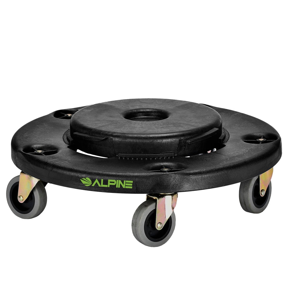 Alpine Industries Twist-Lock Trash Can Dolly With Swivel Wheels, 32 Gallon, Black