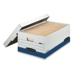 Bankers Box Stor/File FastFold Medium-Duty Storage Boxes, Legal Size, 24D x 15in x 10in, White/Blue, Case Of 12 - 00702
