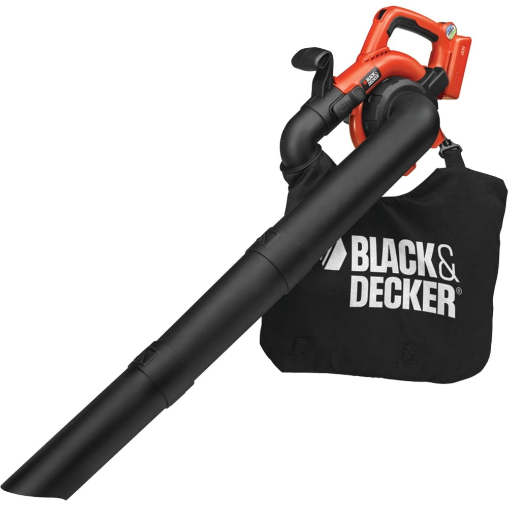 BLACK+DECKER 40-Volt MAX* Cordless Leaf Blower and Vacuum with Collection Bag, Battery, and Charger, Black, 1