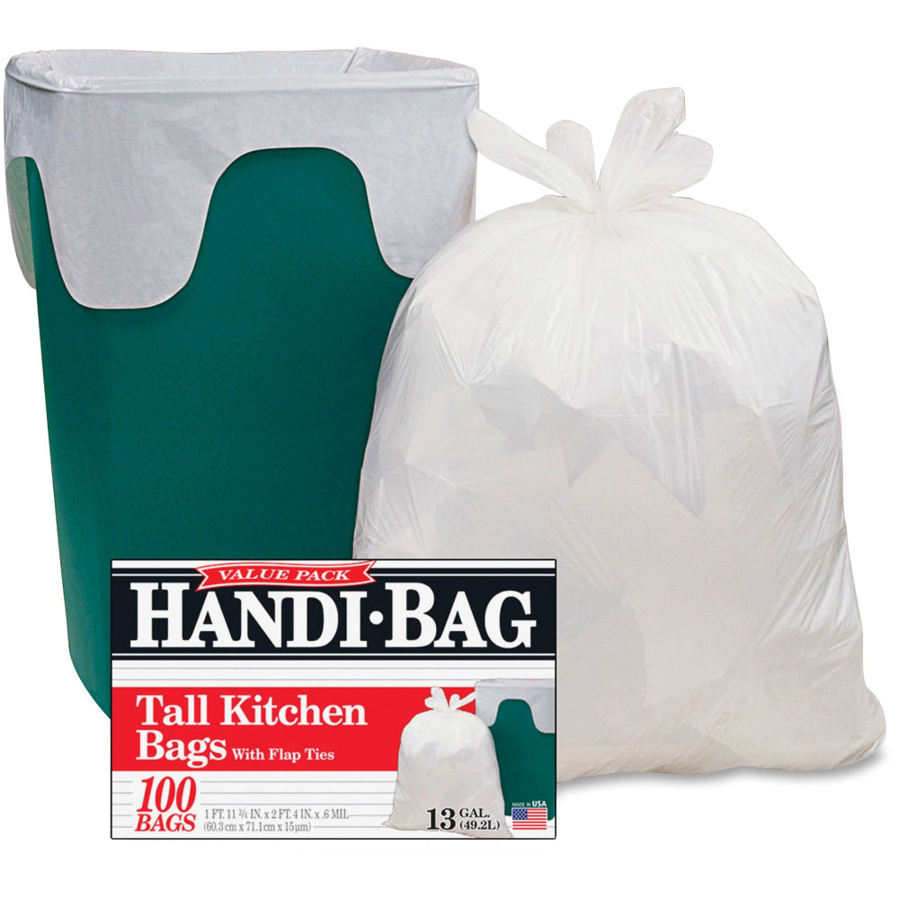 Berry Handi-Bag Flap Tie Tall Kitchen Bags, Small Size, 13 gal Capacity, 23.75inx 28in, 0.60 mil (15 Micron) Thickness, 100 Count - HAB6FK100