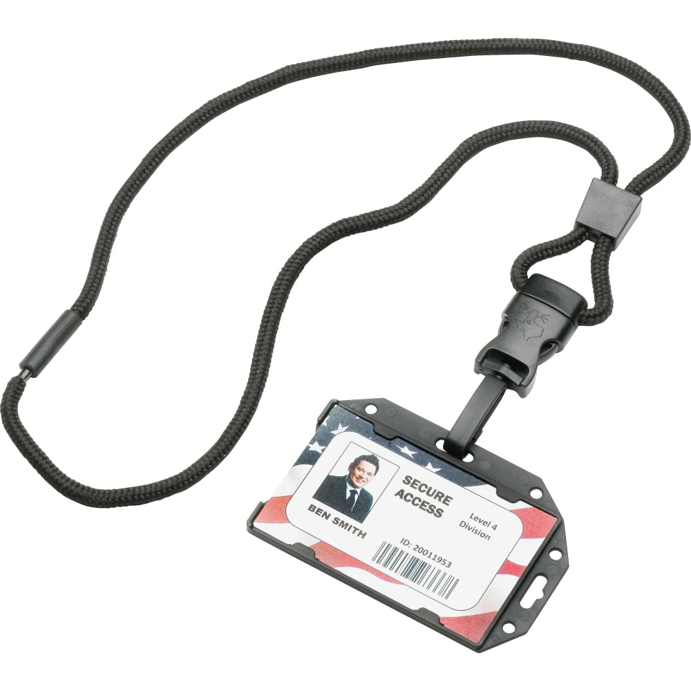 SKILCRAFT RFID Card Holder Lanyard, Horizontal, Vertical, 3.8inH x 2.5inW x 36inD, Plastic, Clear, Black, 1 Dozen, TAA Compliant