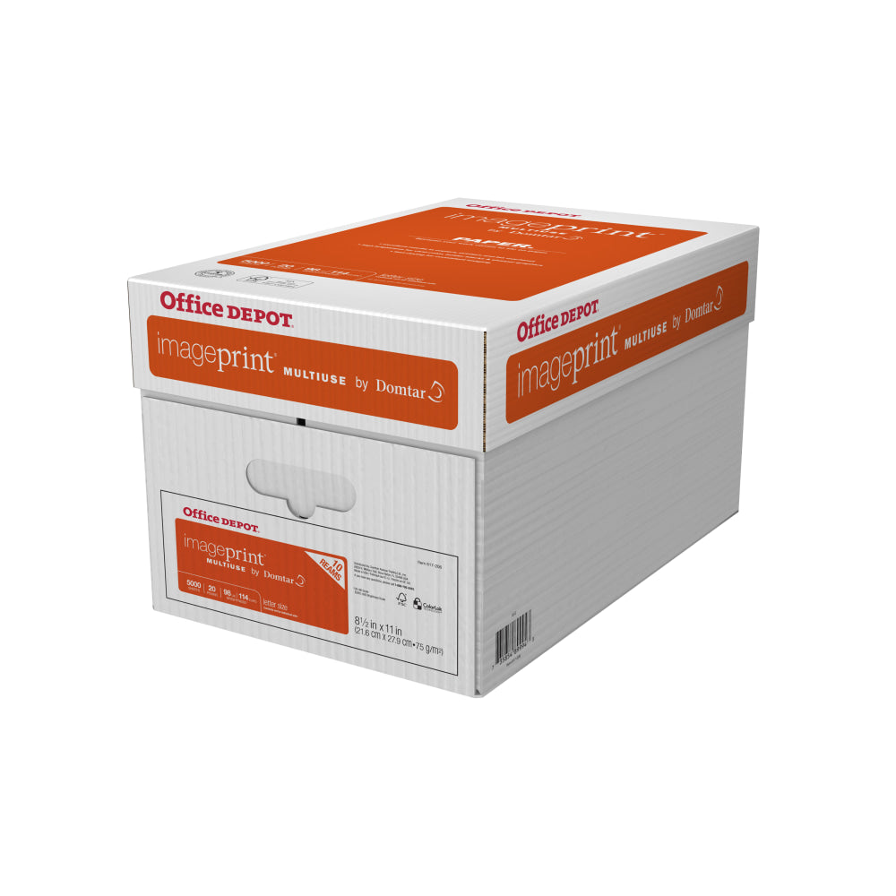 Office Depot ImagePrint Multi-Use Printer & Copy Paper, 10 Reams, White, Letter Size, 5000 Sheets Per Case, 20 Lb, 98 Brightness - 1821