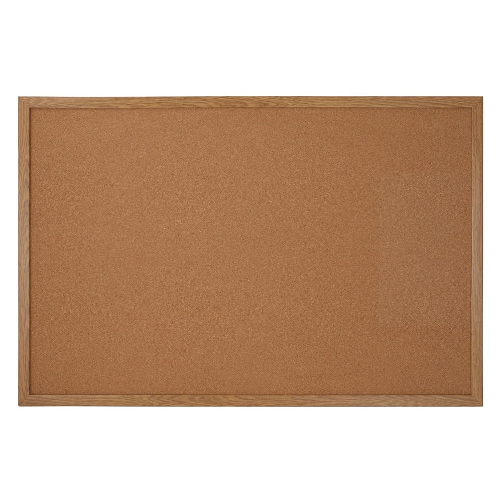 Office Depot Brand Cork Bulletin Board, 24in x 36in, Wood Frame With Oak Finish