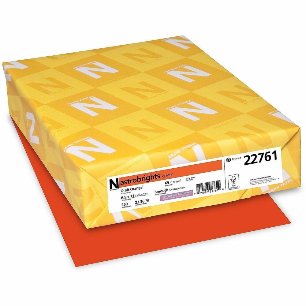 Wausau Astrobrights Multi-Use Card Stock, Orbit Orange, Letter (8.5in x 11in), 65 Lb, Pack Of 250
