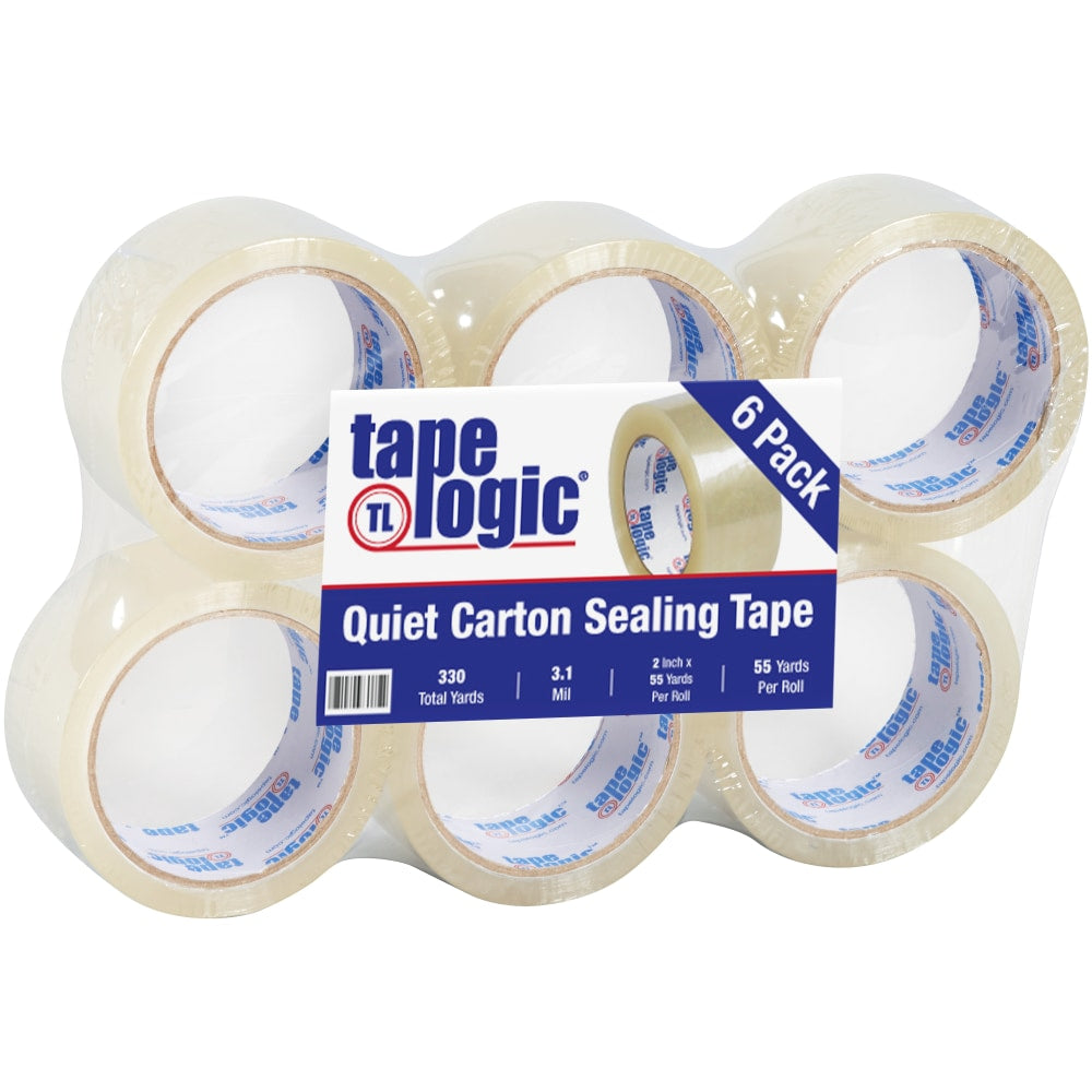 Tape Logic Quiet Carton-Sealing Tape, 3in Core, 3.1-Mil, 2in x 55 Yd., Clear, Pack Of 6