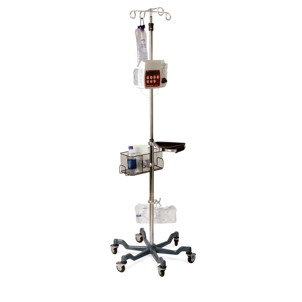 Medline 6-Leg Heavy-Duty IV Stands, 73in - 99 1/2in x 24in, Gray/Stainless Steel, Pack Of 2