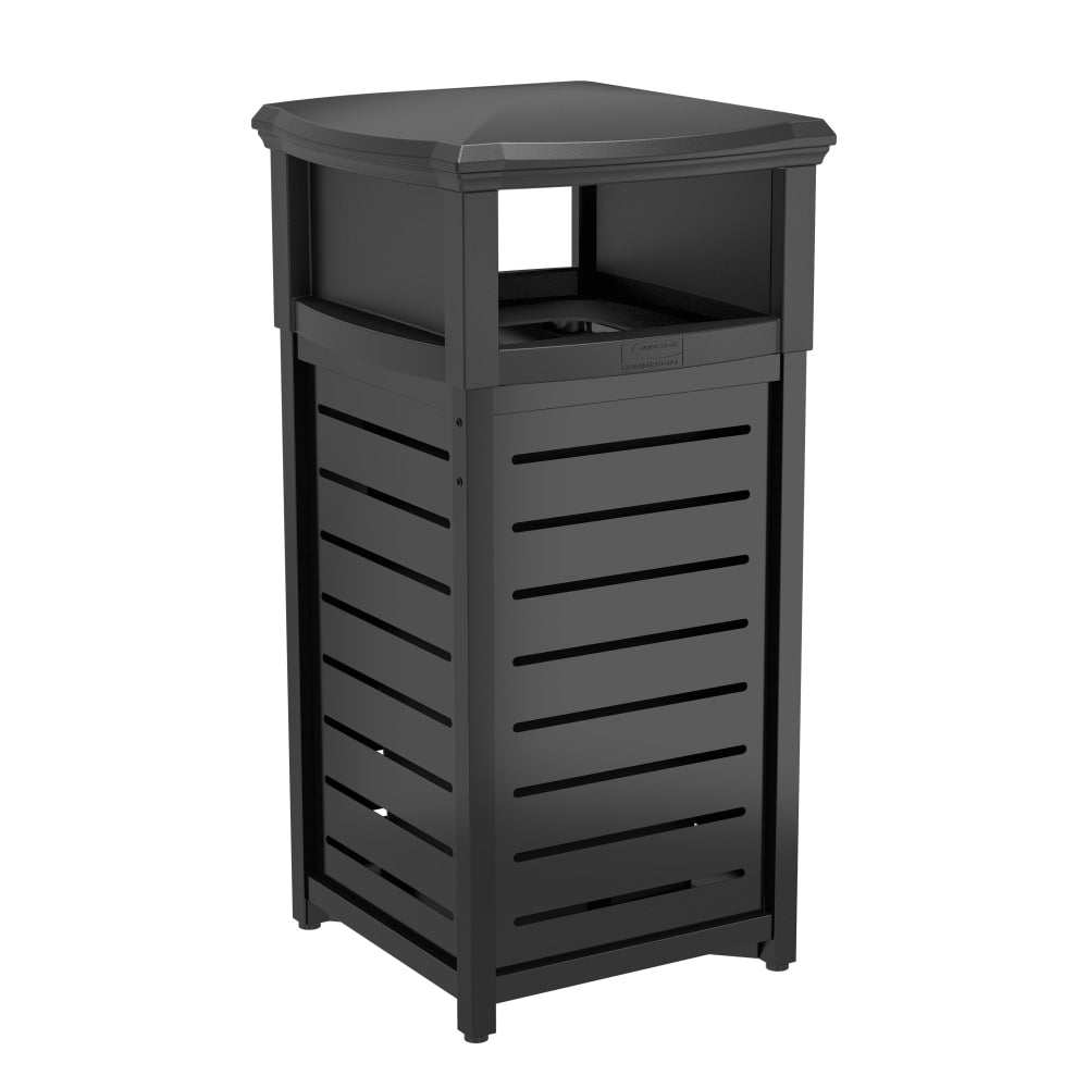 Suncast Commercial Square Metal Trash Can With 2-Way Lid, 30 Gallon, Black