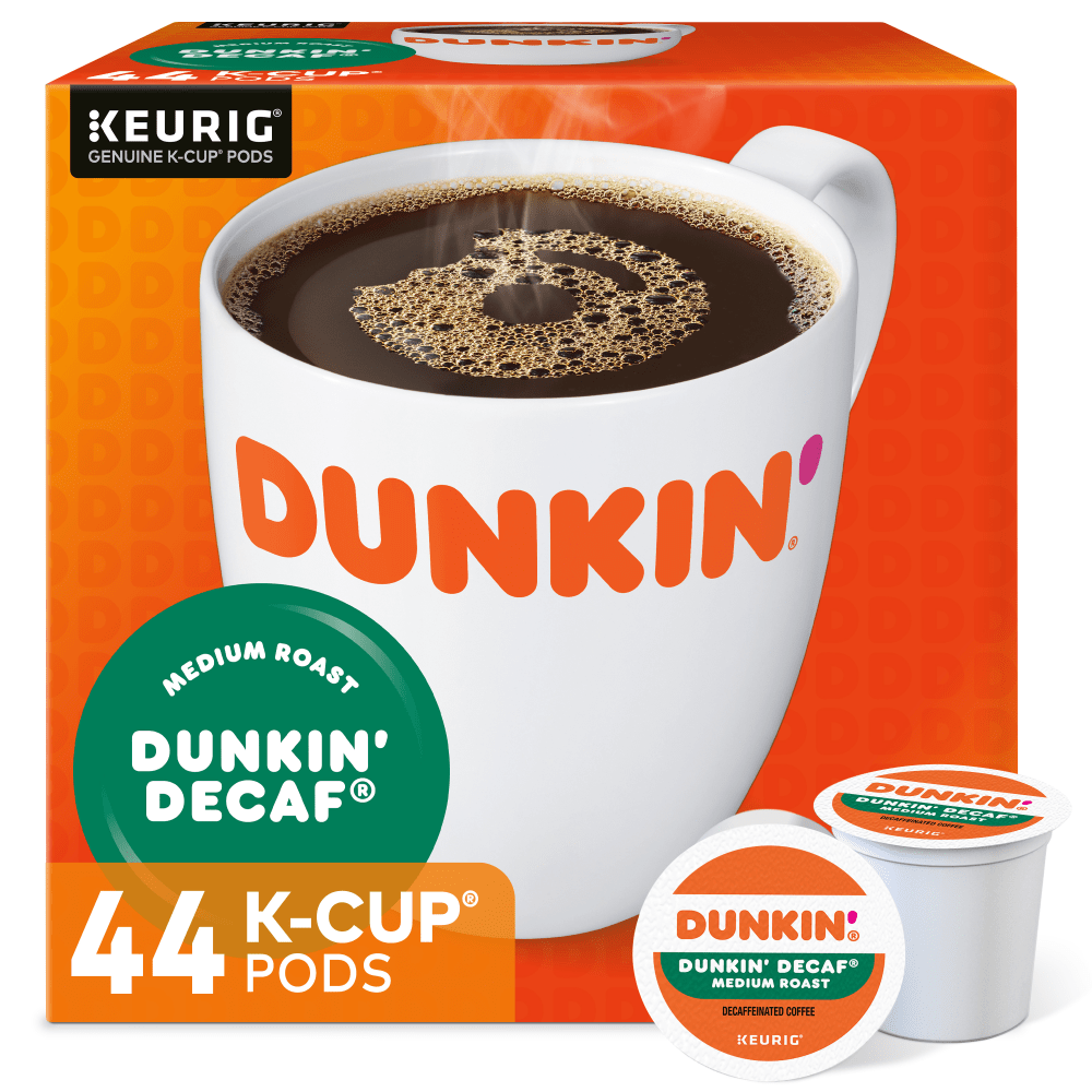 Dunkin Donuts Decaf Keurig Single-Serve K-Cup Pods, Medium Roast, Box of 44 K-Cup Pods