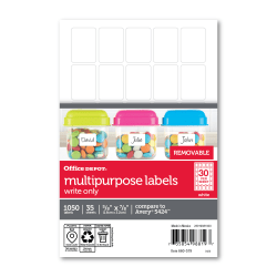 Office Depot Brand Removable Writable Labels, OD98819, Rectangle, 5/8in x 7/8in, White, Pack Of 1,050