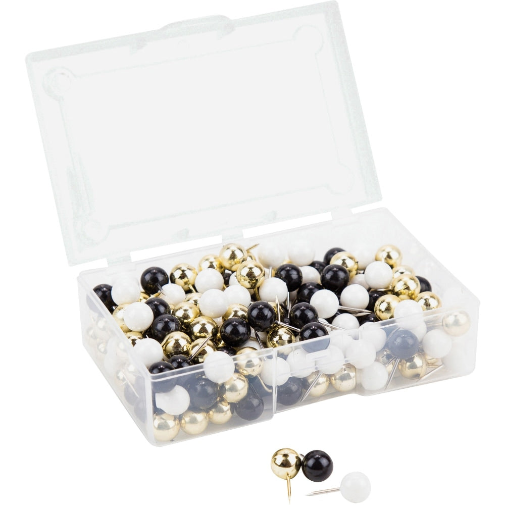 U Brands Sphere Push Pins, Black, White and Gold, 200-Count (3084U06-24) - 0.44in Shank - 0.38in Head - 3084U0624