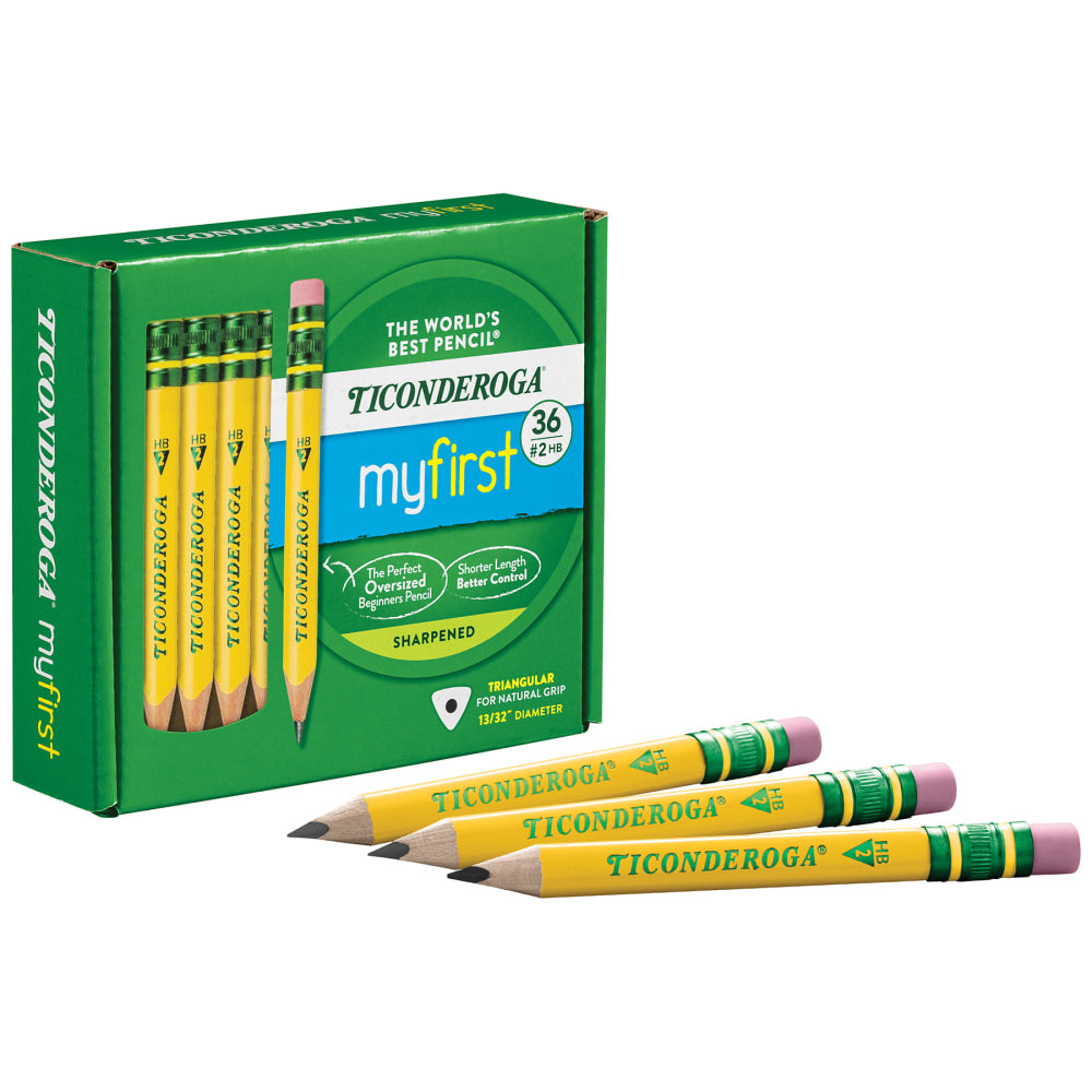Ticonderoga My First Short Wooden Pencils, #2 HB/Soft, Yellow, Pack Of 36 Pencils